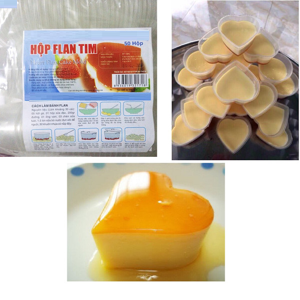 Bộ 50 Khuôn Làm Bánh Flan Rau Câu Sữa Chua Hình Trái Tim Có Nắp 