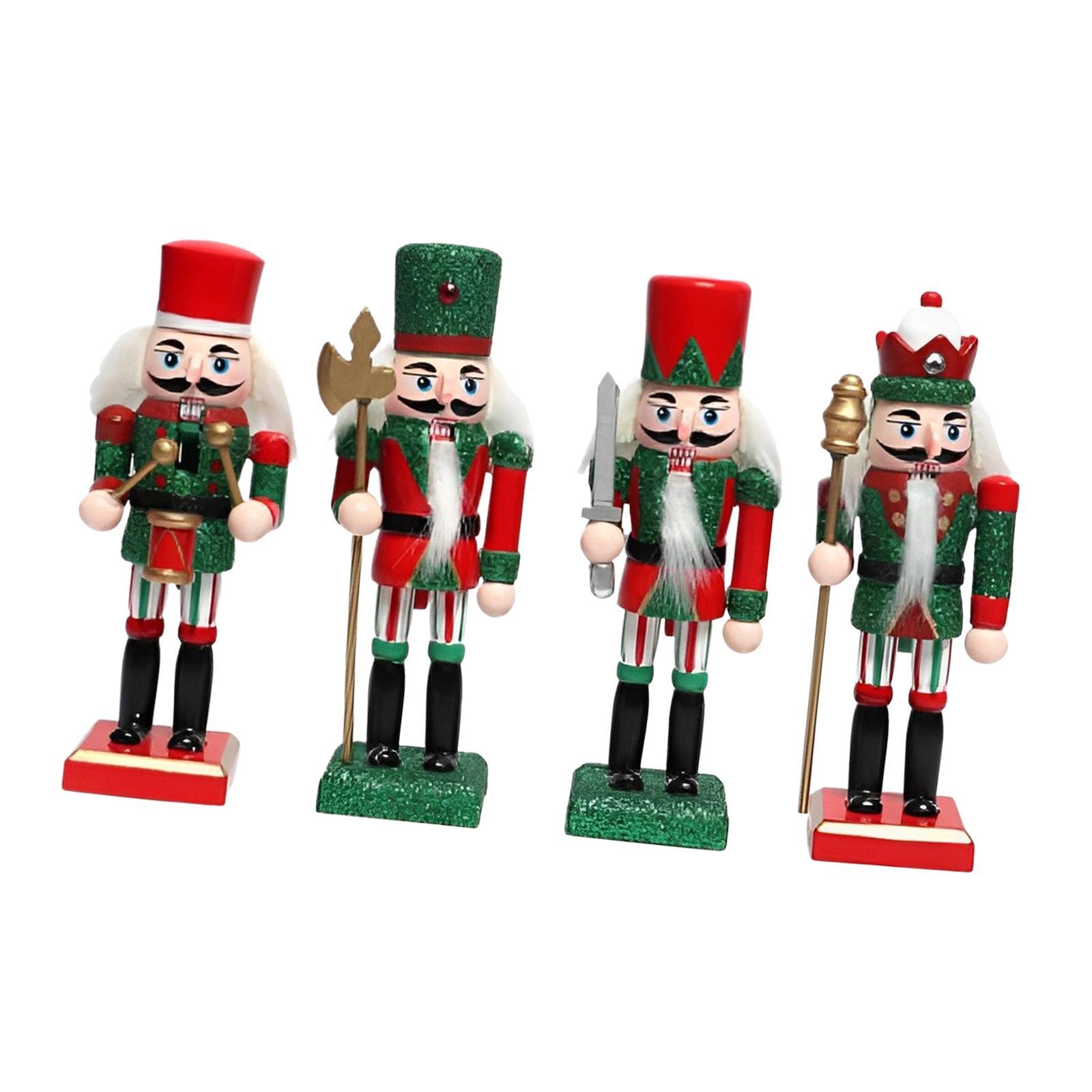 Christmas Nutcracker Figurine Ornament Set Traditional Sturdy Multifunctional Stable Base Wooden Doll Table Decoration for House Warming Party