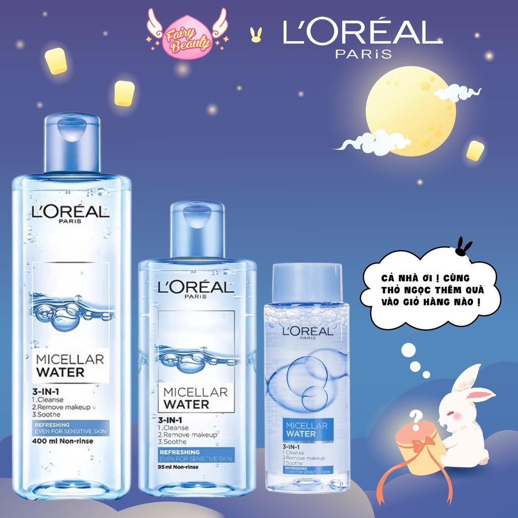 [L'OREAL PARIS] Nước Tẩy Trang Cho Da Dầu Nhạy Cảm Làm Sạch Sâu Tươi Mát Micellar Water 3-in-1 Refreshing 400/95/30ml