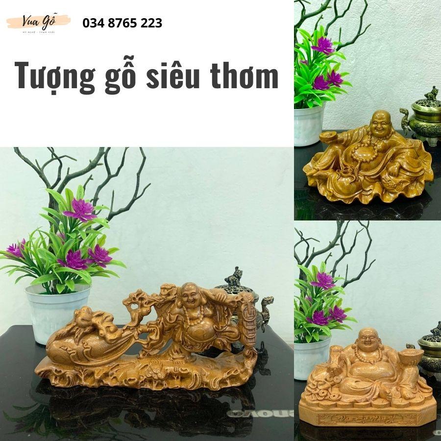 Tượng Phật Di Lặc gỗ Hương Đình Mini liền khối để ô tô, bàn làm việc - Hàng Cao Cấp Siêu Thơm