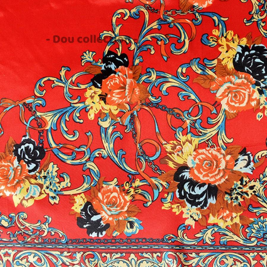 Khăn Lụa Vuông Yếm, Quàng Đầu Hotrend Hình Hoa Hồng - Chất Liệu Satin - 90x90cm - Mã KL047