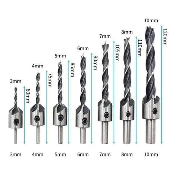 Bộ 7 Mũi Khoan Âm Vít 2 Tầng - Khoan Âm Bắt Vít Chìm Thép Gió 3-10mm