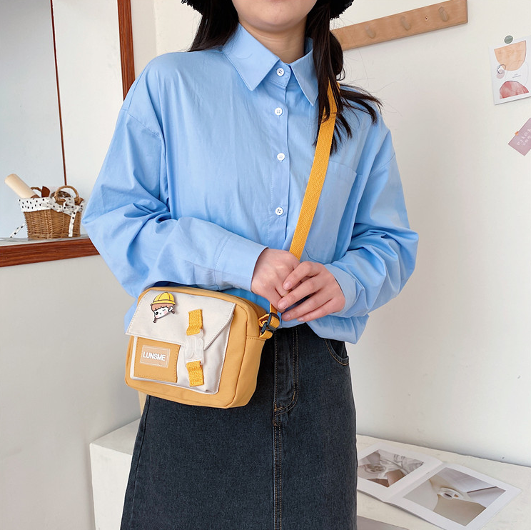 Túi chéo nữ xinh trộn màu Lunsme vải canvas thời trang Hàn Quốc cho học sinh