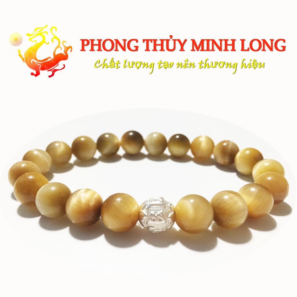 Vòng tay đá Mắt Hổ Vàng Tâm chất lượng 5A mix 1 hạt kim tiền Bạc hợp mệnh Thổ và mệnh Kim