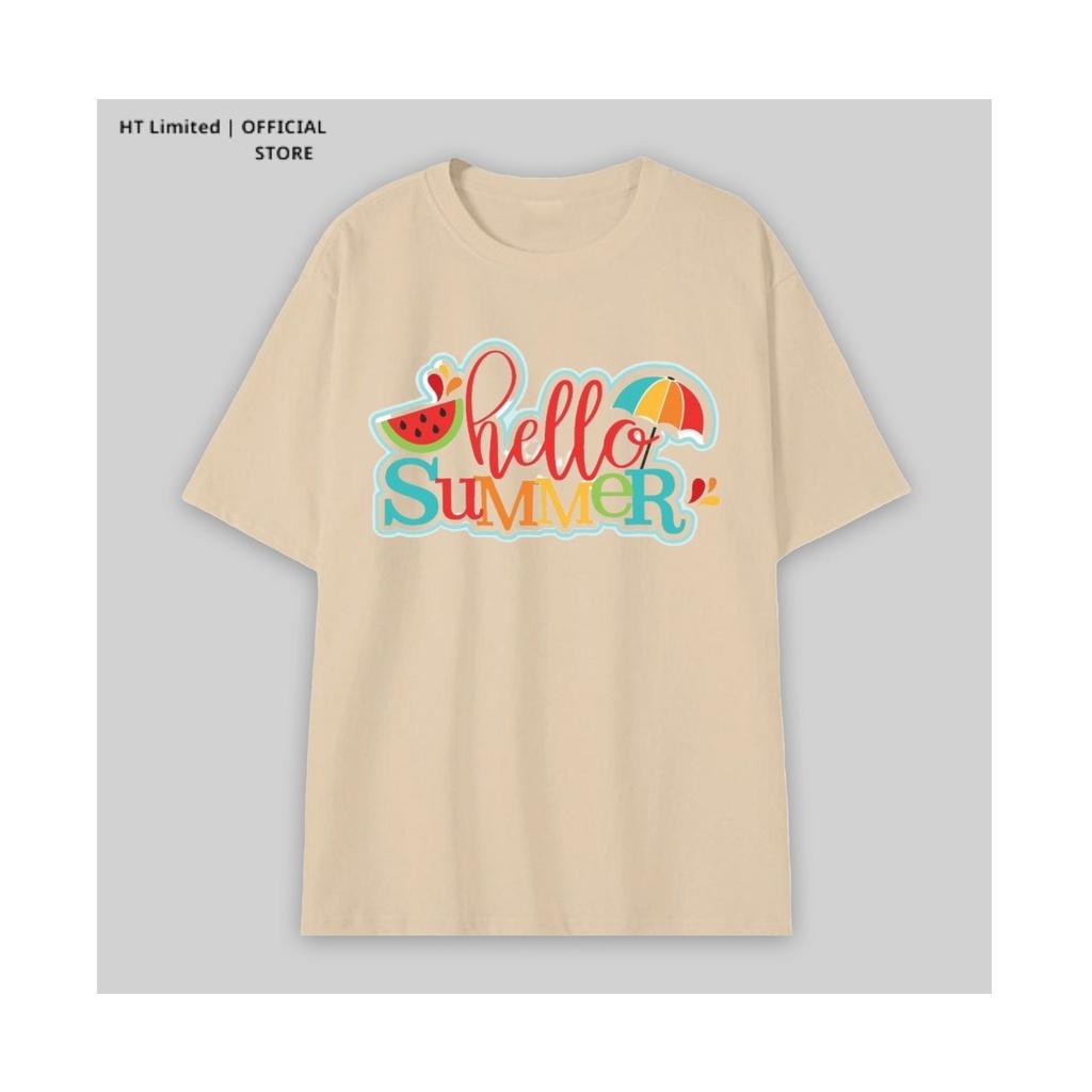 Áo thun thiết kế Unisex họa tiết hello summer basic local brand, Cotton Cao Cấp 100%