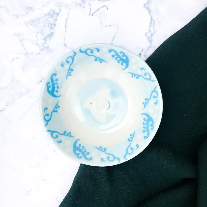 13x3 cm Dĩa gốm nhỏ hoạt hình màu xanh hình cá SVG4770