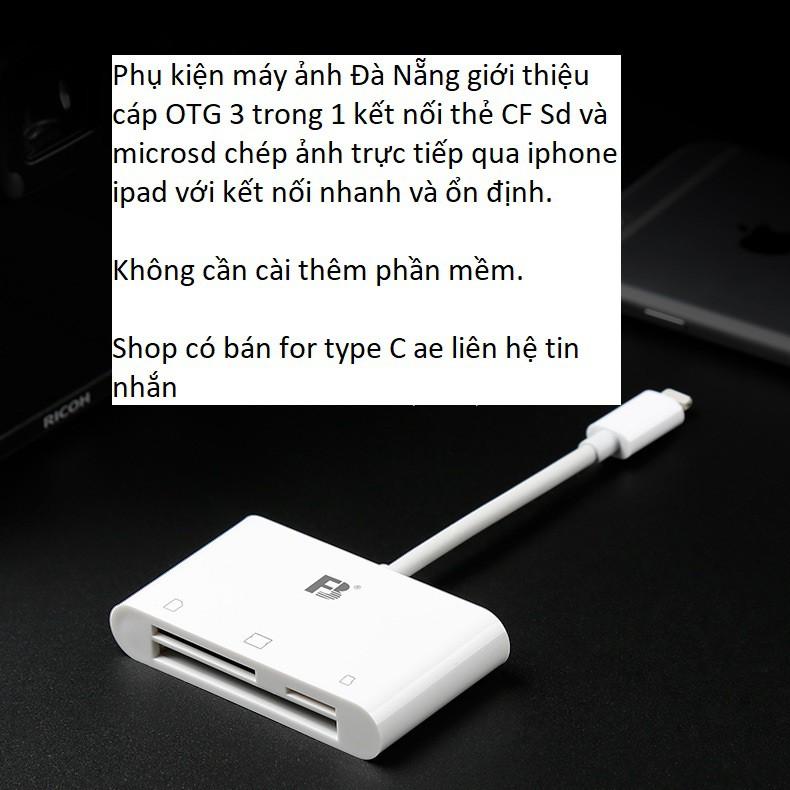 Đầu đọc thẻ nhớ CF SD microsd cho điện thoại iphone, ipad - Cáp OTG 3 in 1