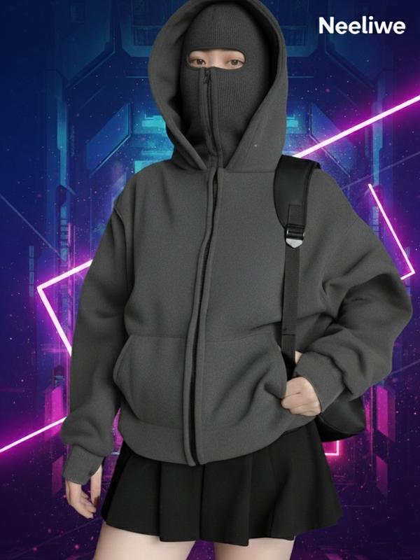 Bộ Áo Hoodie Balaclava, Hoodie zip Thiết Kế  2 mũ Độc Đáo, trùm kín đầu, Chống nắng cực tốt Fom Unisex Nam Nữ. - Áo Đen