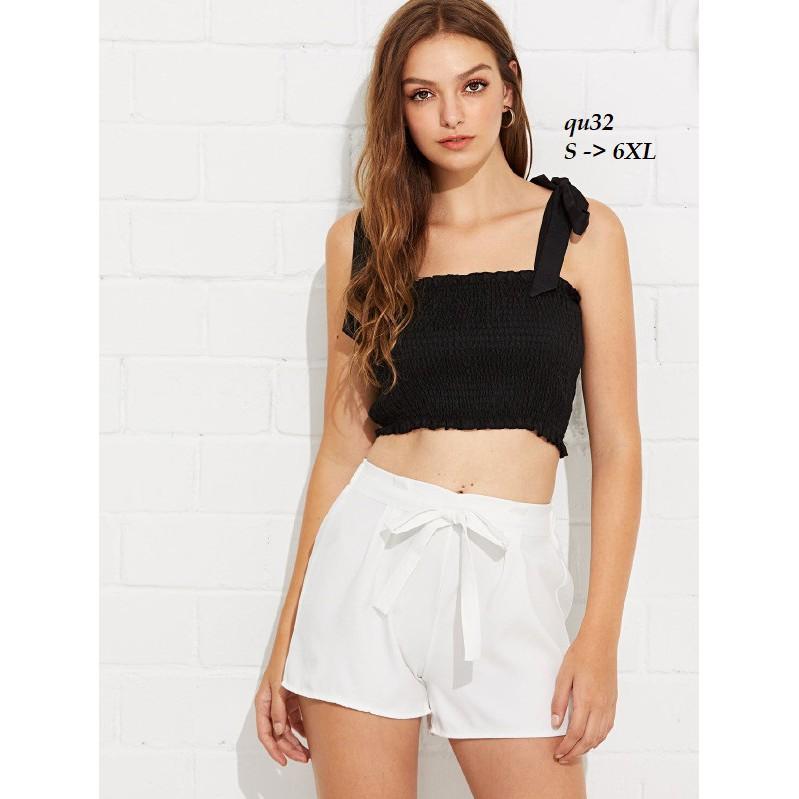 BOT122 QUẦN SHORT NỮ TRƠN MÀU THẮT NƠ