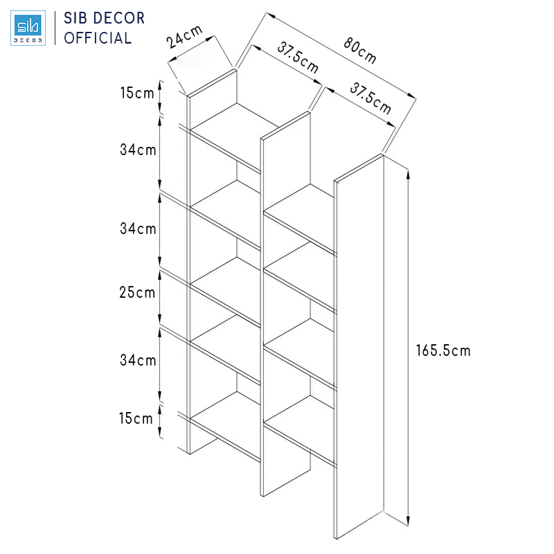 Kệ Gỗ Trang Trí SIB Decor Màu Trắng Phối Vân Gỗ Sồi Hiện Đại