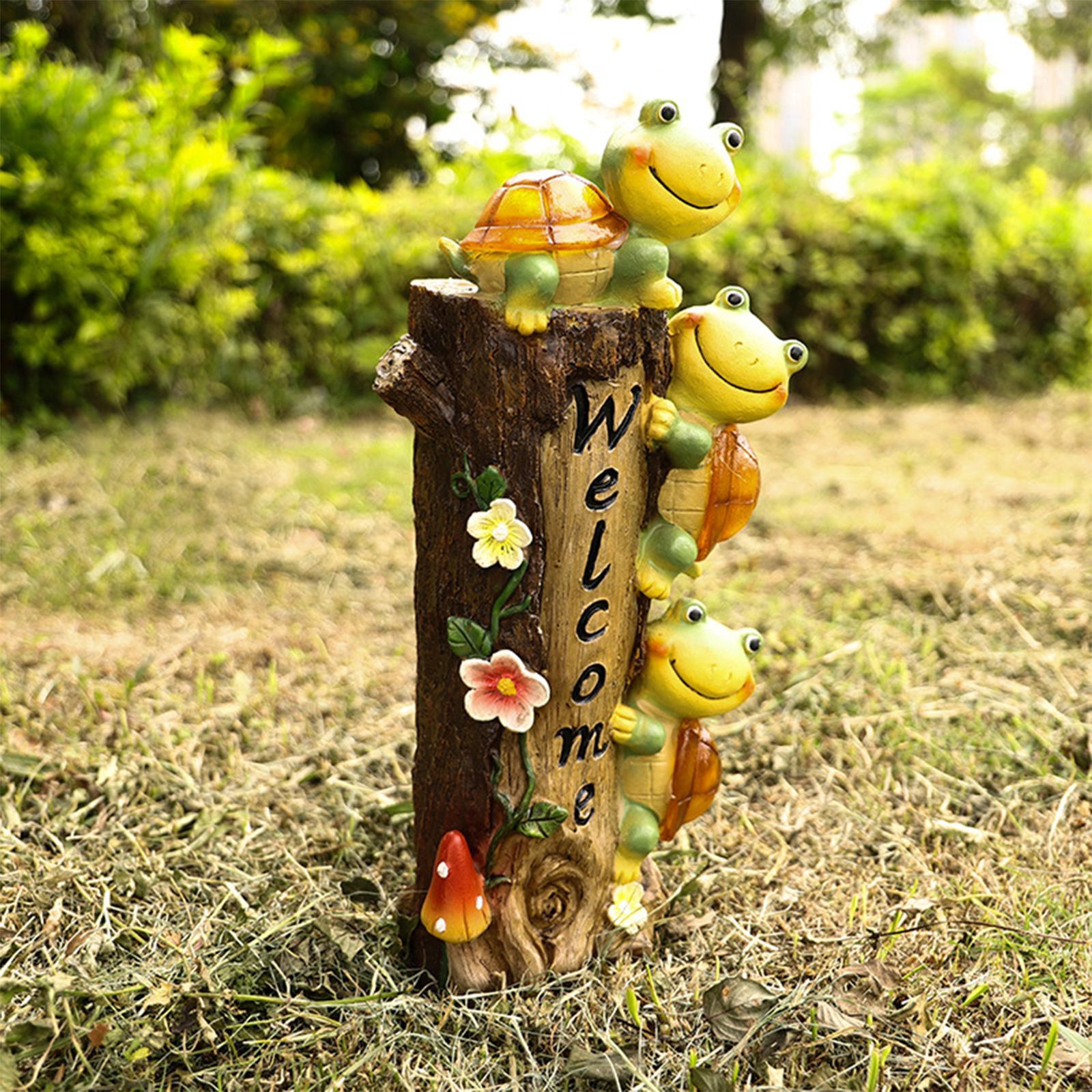 Garden Statues Solar LED Lights Outside Ornament Resin for Lawn Yard Patio
