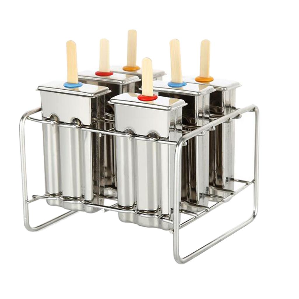 DIY 6 Cells Stainless Steel Popsicle Ice Cream Ice Pop Mold w/ Holder Rack B
