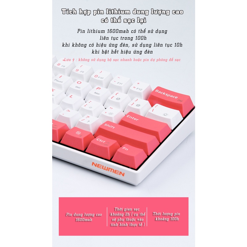 Bàn phím cơ không dây Dual Mode Newmen GM610 Pro,tặng kèm bộ 4 keycap rồng-hổ,tương thích PC/Laptop/Mac/..., bảo hành 24 tháng - Hàng chính hãng