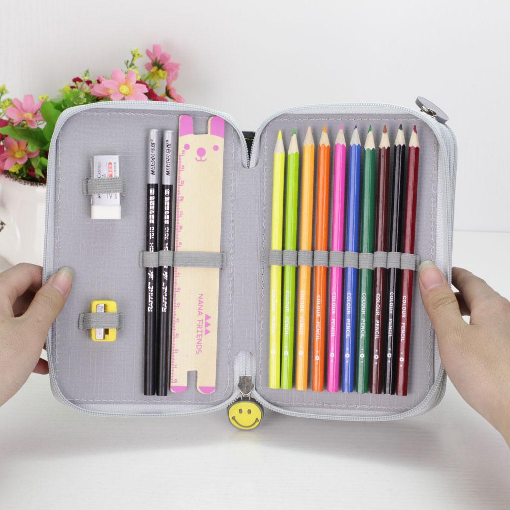2pcs 3 Layers Large Pencil Pen Bag Travel Makeup Storage Bag Blue & Grey