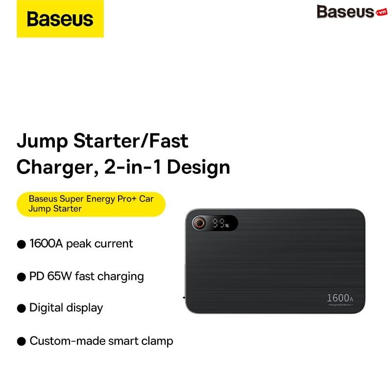 Bộ Kích Bình Cho Ô TÔ Baseus Super Energy Pro Car Jump Starter 1600A 16000mAh PD 65W 12V For 1.5L-8.0L Auto Car - Hàng chính hãng