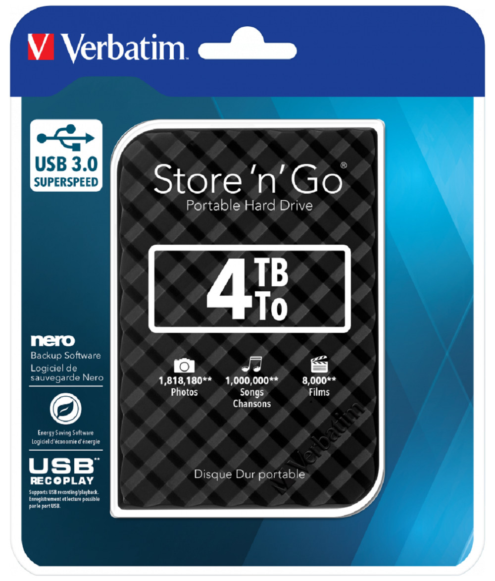 Ổ cứng di động Verbatim 2.5' USB 3.0 4 TB (Đen) - Hàng chính hãng