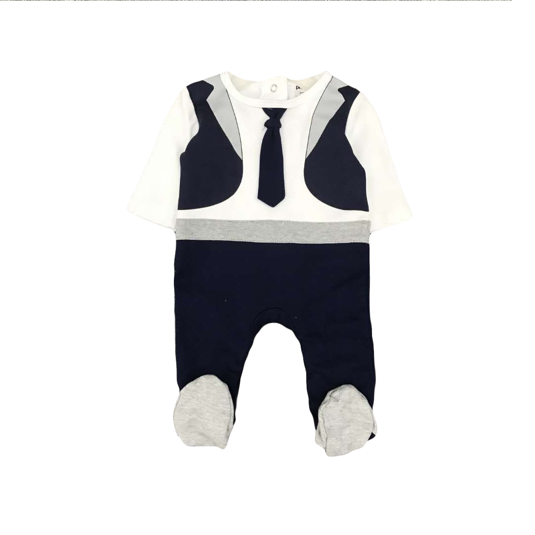 Bộ 2 sleepsuit liền tất bé trai họa tiết tuxedo các size cho bé 0-12 tháng