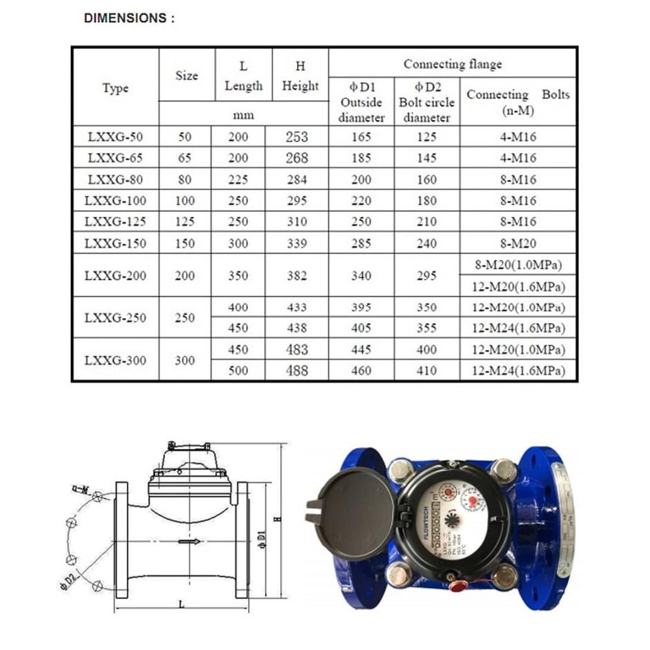 Đồng hồ đo lưu lượng nước thải FLOWTECH LXXG-50 MALAYSIA DN50