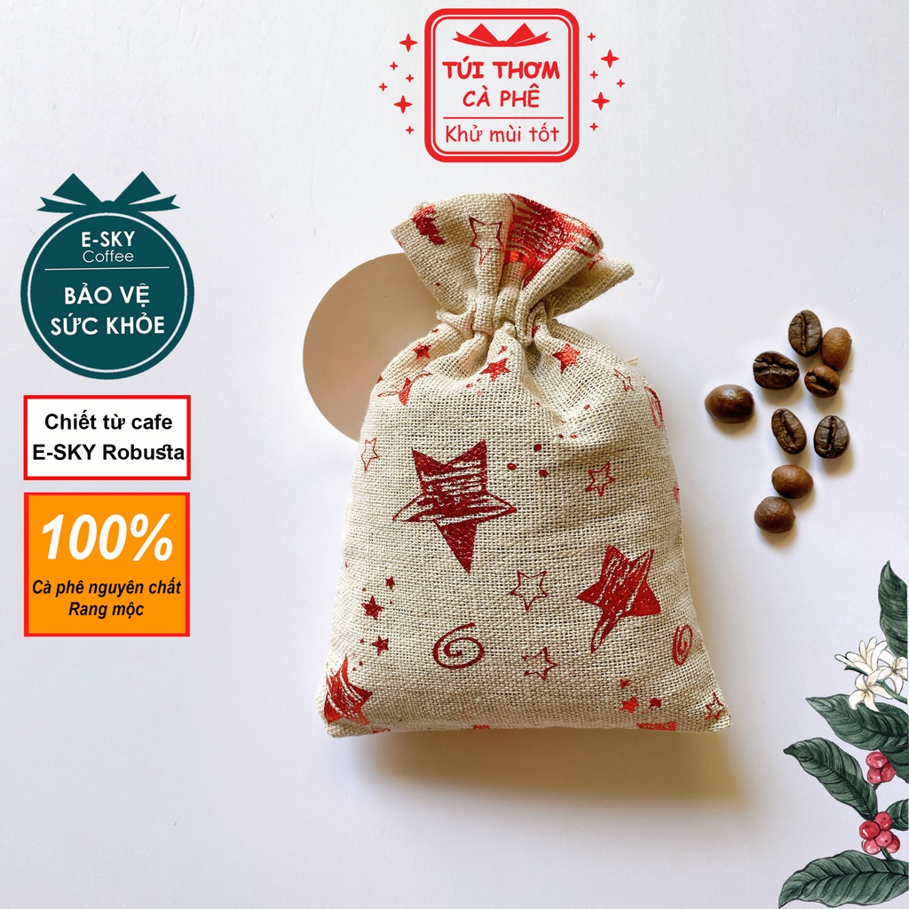 Túi Thơm Cà Phê E-sky Coffee Khử Mùi Ô Tô, Tủ Lạnh, Tủ Quần Áo, Văn Phòng Túi Vải Bố Lanh Noel 80gr