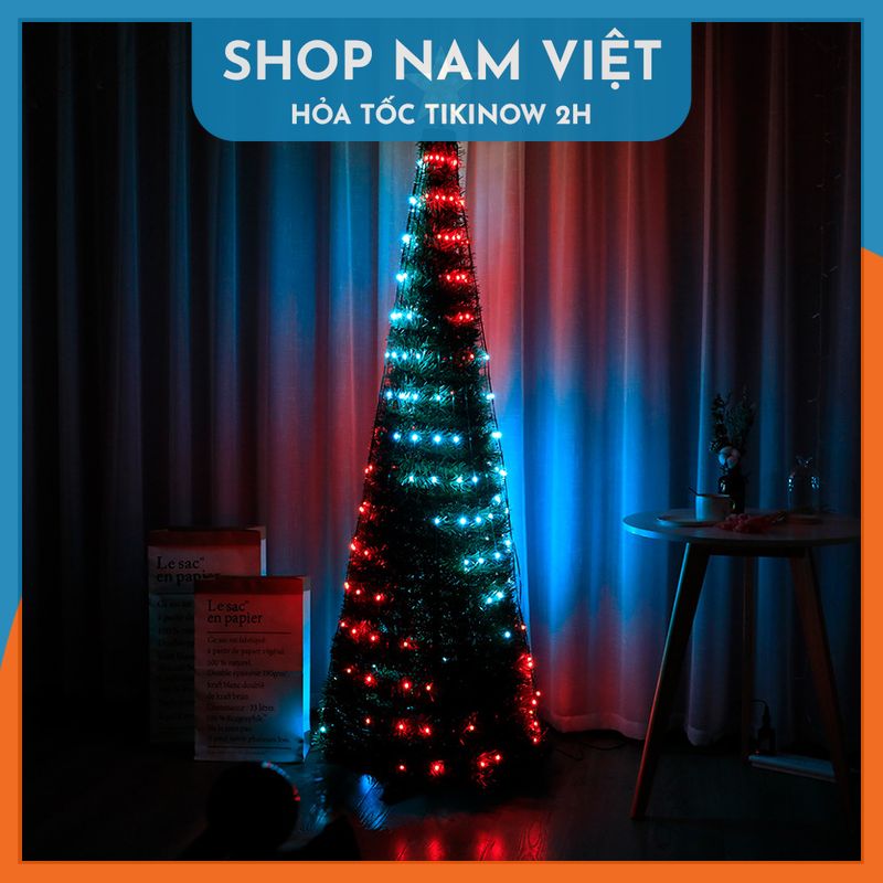 Cây Thông Noel Kèm Đèn Led Điều Khiển Remote, Có Thể Gấp Gọn, Trang Trí Giáng Sinh