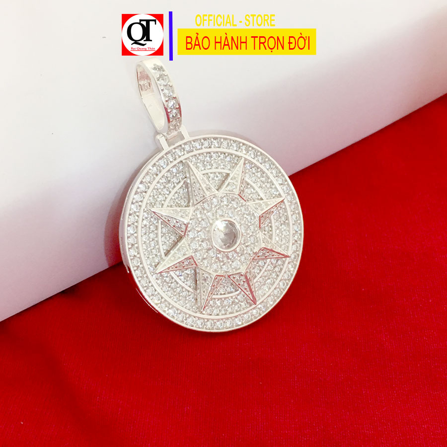 Mặt dây chuyền nam ngôi sao tám cánh chất liệu bạc ta gắn full đá rico cao cấp trang sức Bạc Quang Thản - QTMDNA14