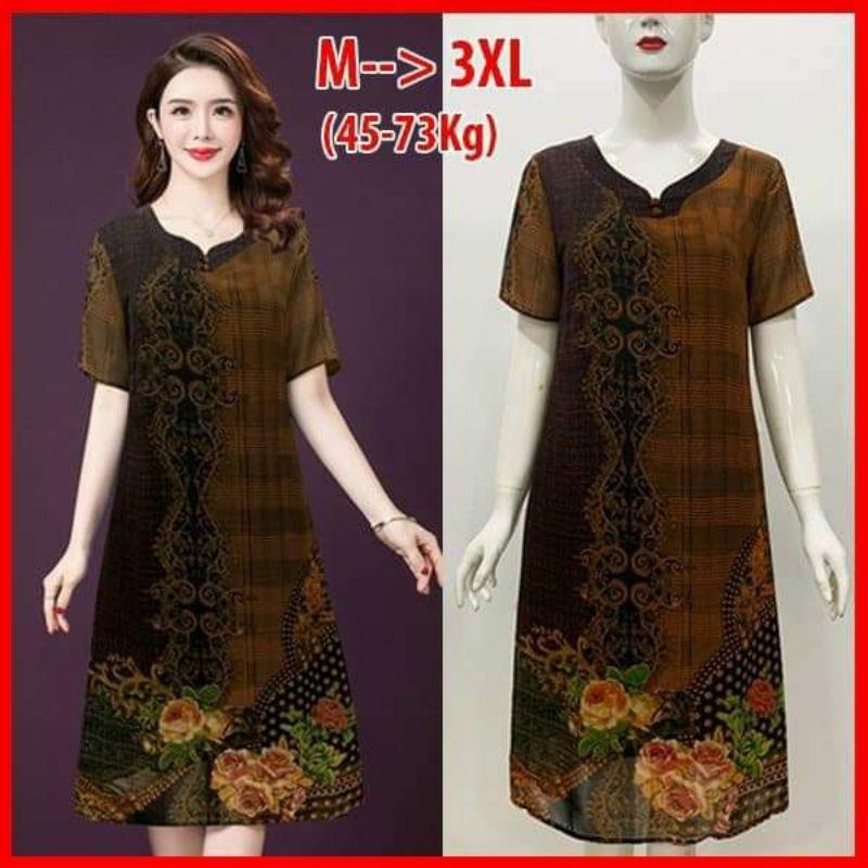 ĐẦM SUÔNG IN HỌA TIẾT HOA HỒNG