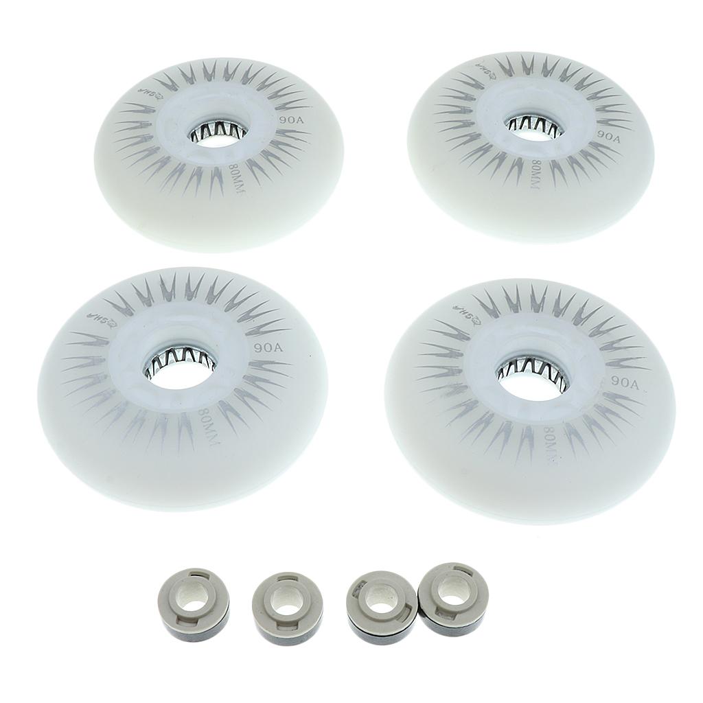 2x4 Pieces 80mm LED Lights Flashing Inline Skate Roller Skating Wheels White