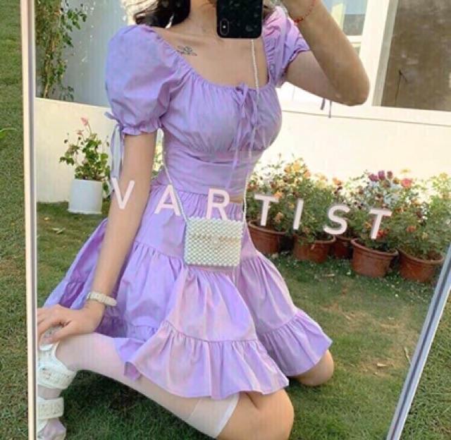Sét áo nhún bèo tay côt nơ kèm chân váy nhún xoè xinh lung linh