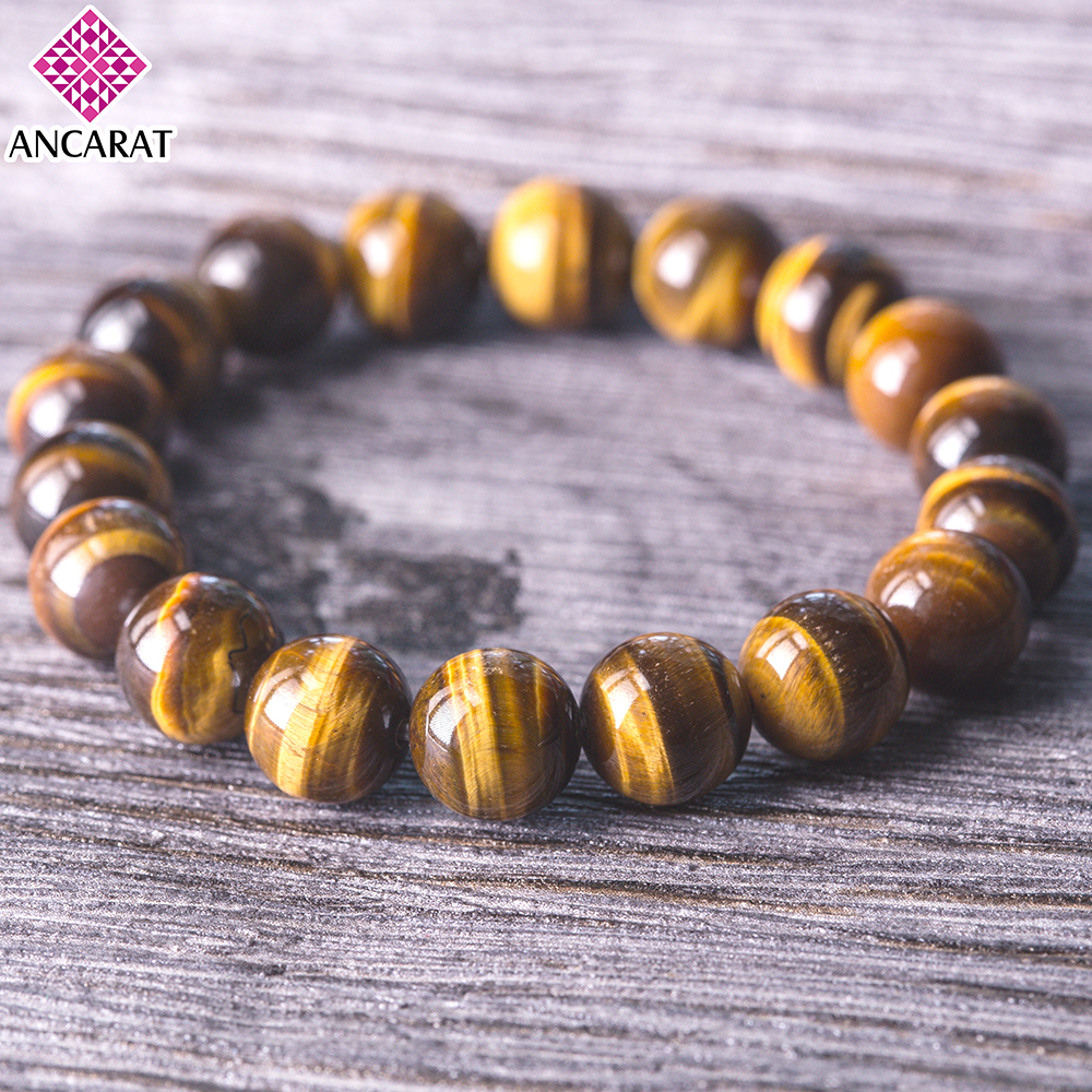 Vòng tay đá Mắt Hổ 1A cao cấp - Vàng sậm - ANCARAT