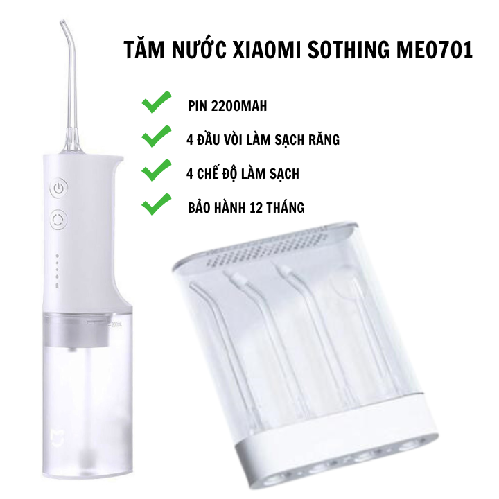 Tăm nước Xiaomi Sothing MEO701 dung lượng pin  2200mAh, 4 chế độ làm sạch, 4 đầu vòi làm sạch răng- Hàng chính hãng