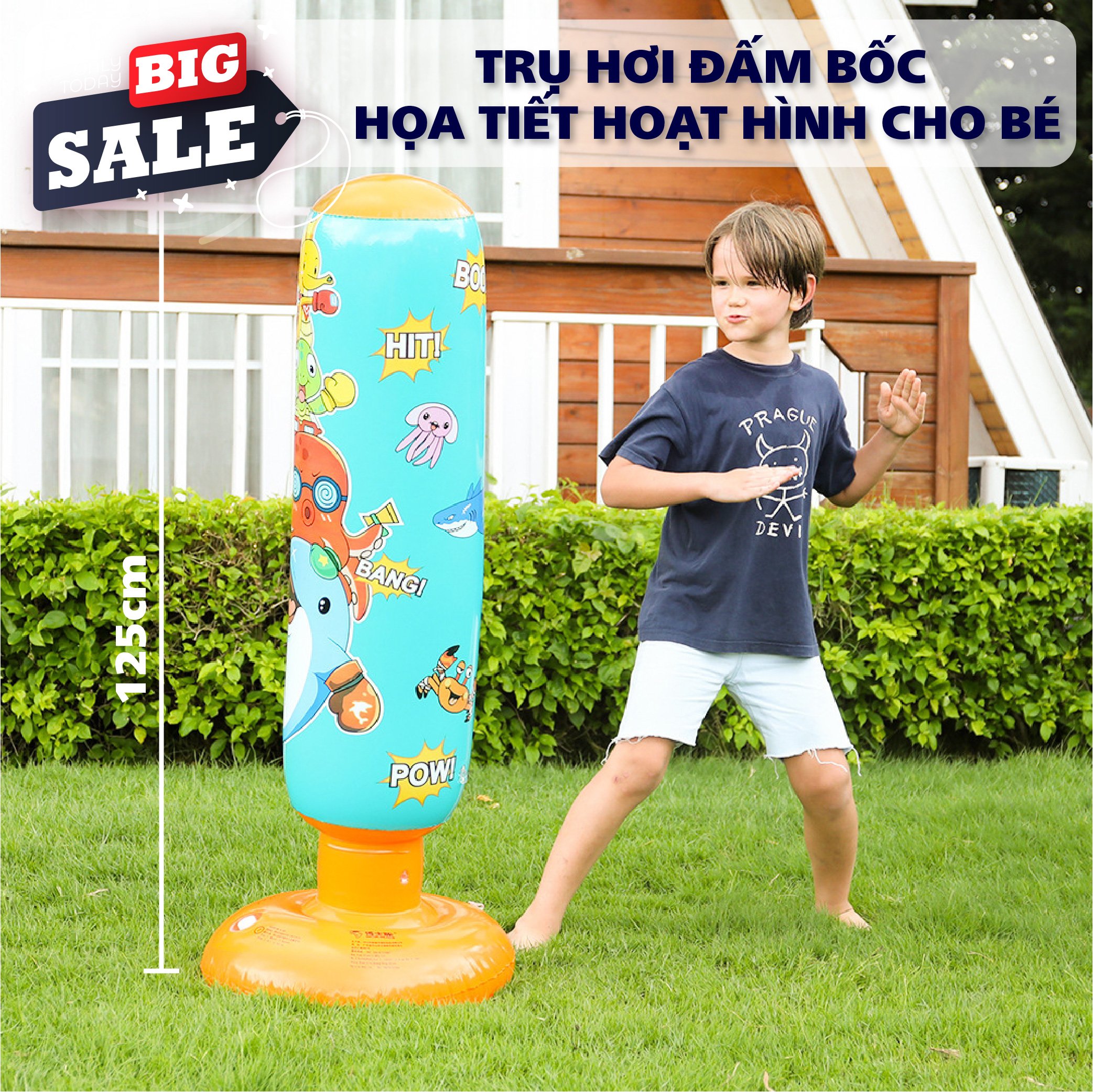 Trụ hơi đấm bốc Hoạt Hình cho bé - Giúp Rèn Luyện Sức Khỏe  - Màu sắc bắt mắt - Kèm Bộ Bơm Hơi