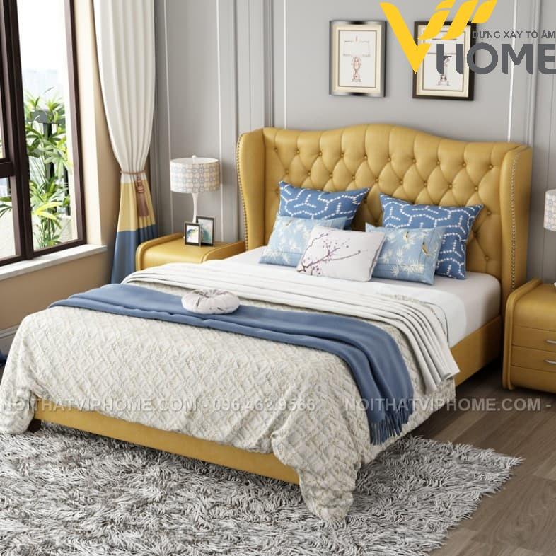 Giường ngủ bọc da nhập khẩu phong cách tân cổ điển đẹp GBD-20059