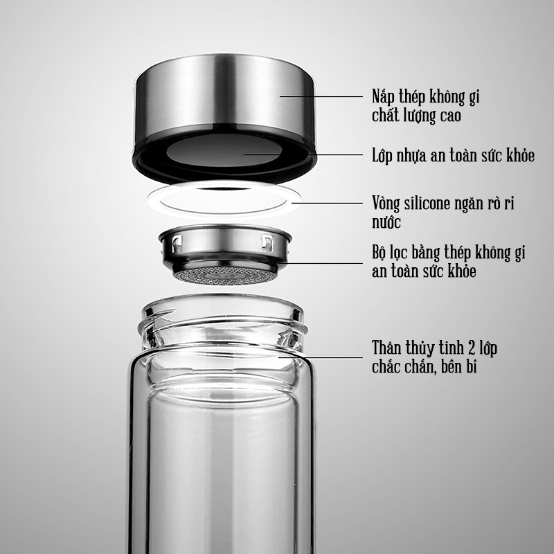 Bình Pha Trà Thủy Tinh 2 Lớp Có Lõi Lọc Inox Tiện Lợi Phong Cách Hiện Đại Quà Tặng Sang Trọng