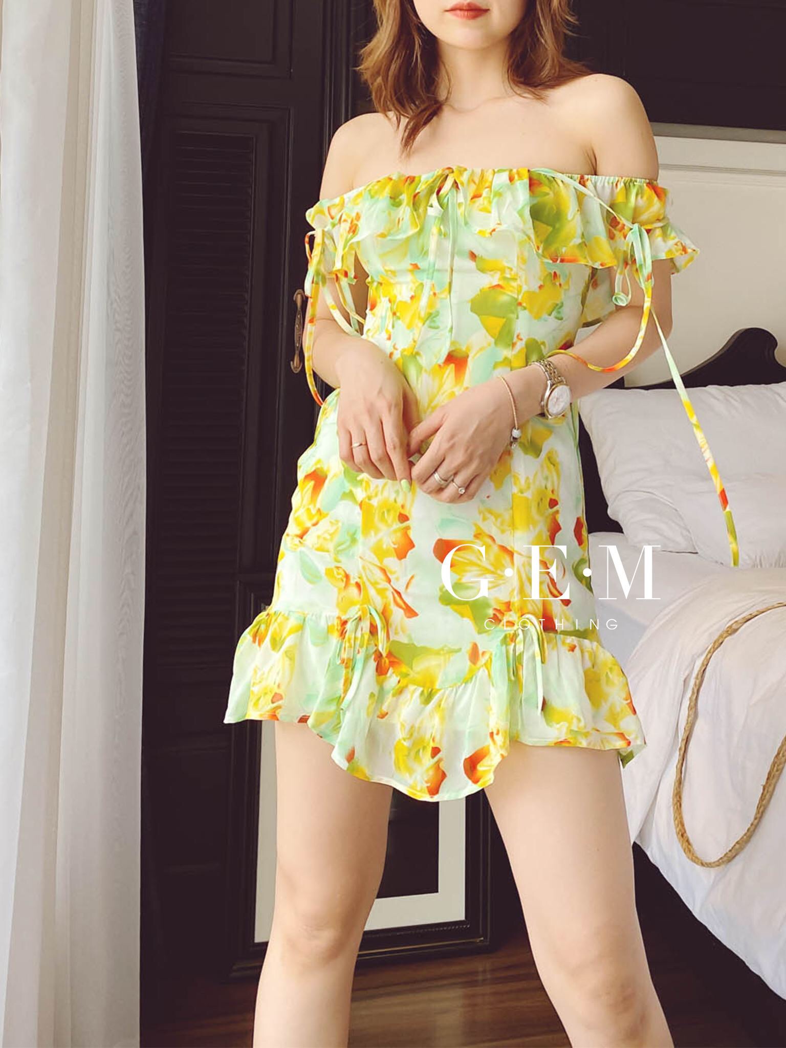 Đầm dây hoa vàng xanh Sora Dress Gem Clothing SP0060247