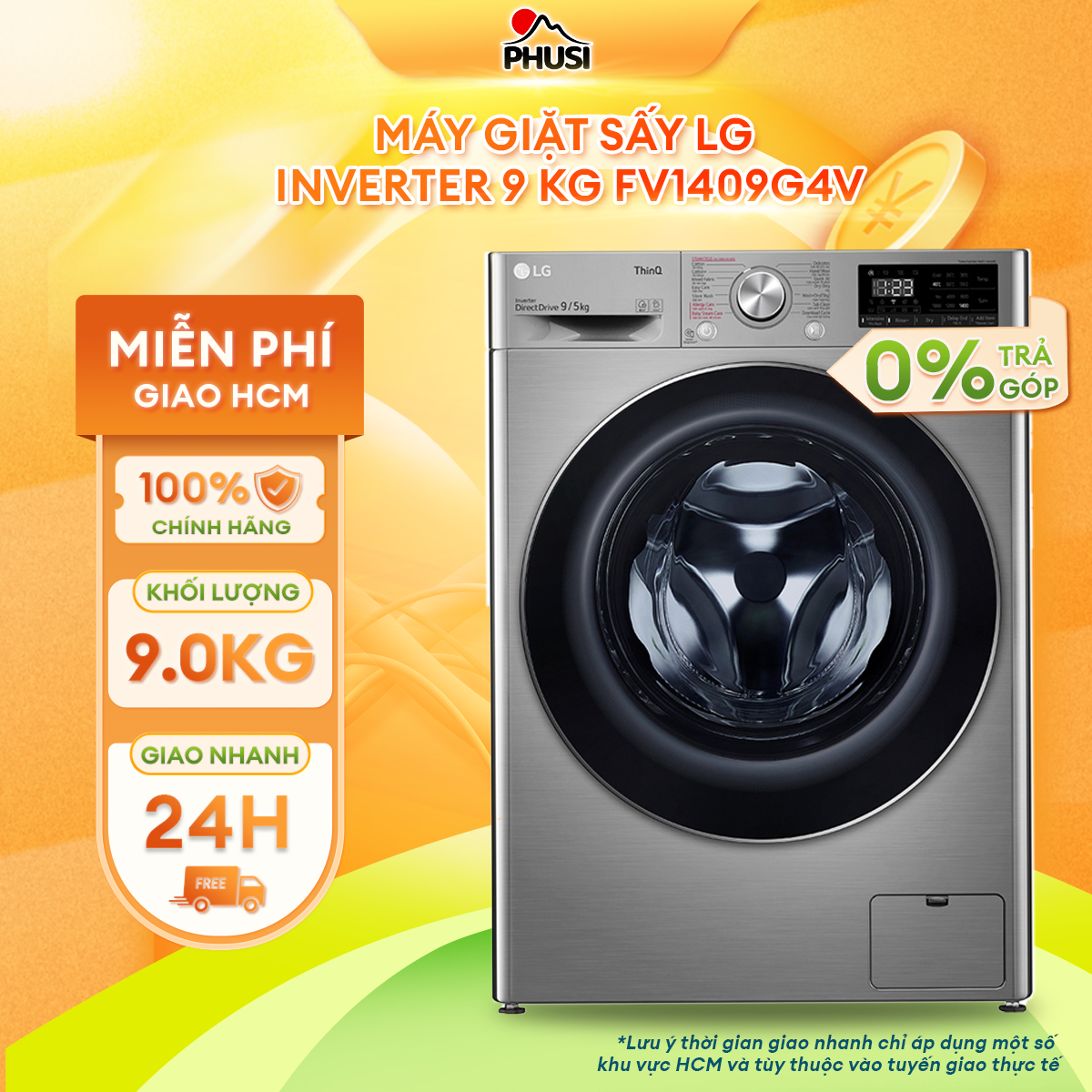 Máy Giặt Sấy LG Inverter 9 Kg FV1409G4V - Chỉ Giao HCM