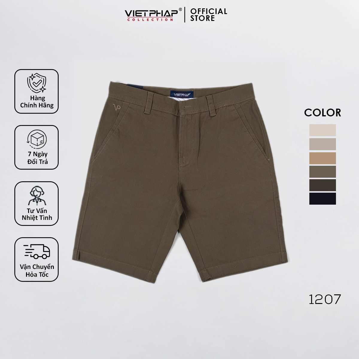 Quần Short Kaki Nam VIỆT PHÁP Form Basic Chất liệu Cotton mềm mịn hút mồ hôi tốt  1207