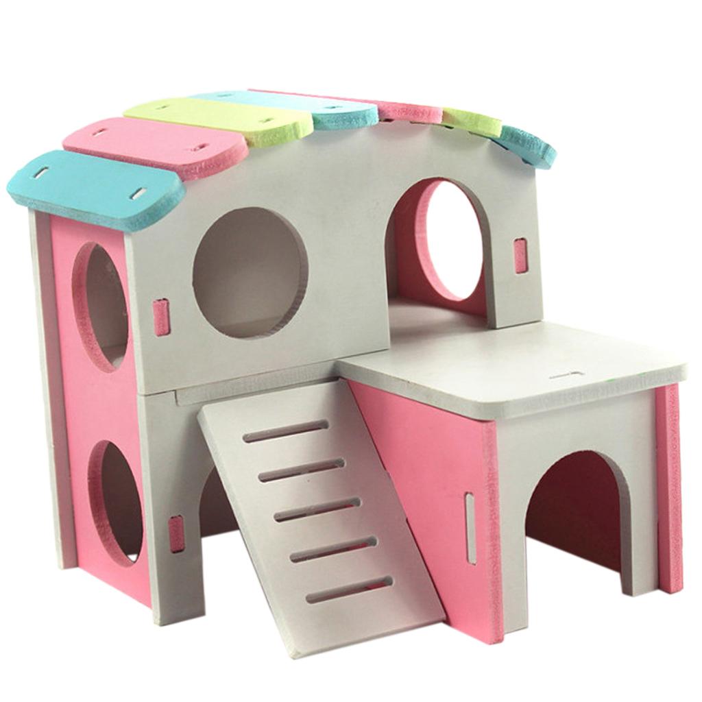 Hamster Hedgehog Mouse Guinea Pig Bed House Cage Ladder Exercise Toy Pink
