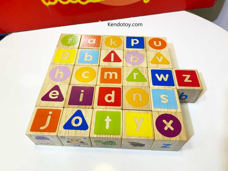 Bộ chữ cái Tiếng Anh khối vuông 6 mặt bằng gỗ đa năng cho bé, Khối gỗ vuông xếp hình an toàn