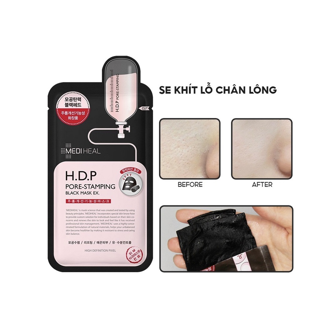 Combo 5 Mặt Nạ Than Hoạt Tính giúp loại bỏ Bã Nhờn Và Làm Mịn Da Mediheal H.D.P Pore-Stamping Charcoal-Mineral Mask Ex 25ml x5