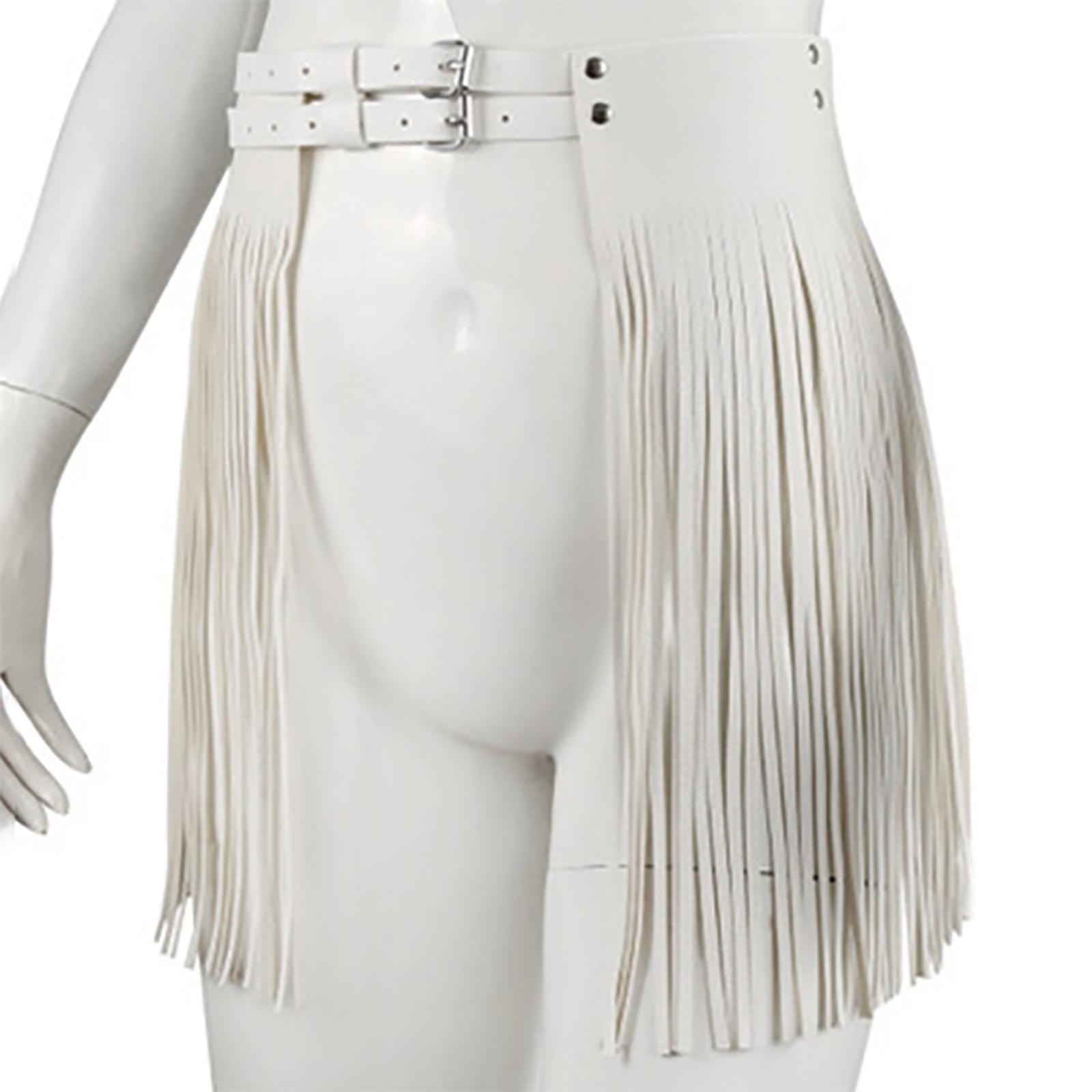 Women Punk Gothic Faux Leather Fringe Tassel Skirt Belt Clubwear Dance Dress