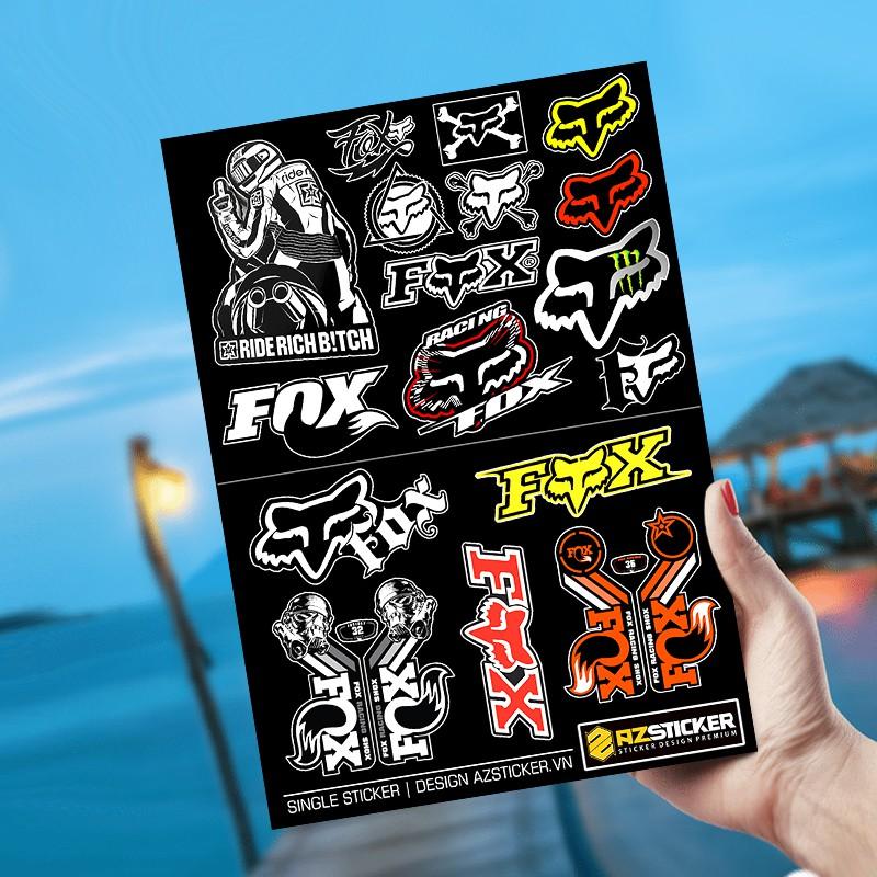 Set A4 Tem Sticker Dán Xe, Dán Nón Chủ Đề Racing Fox STKA415 | Chất Liệu PVC Chống Nước, Bền Màu,Cắt Sẵn Dễ Dùng