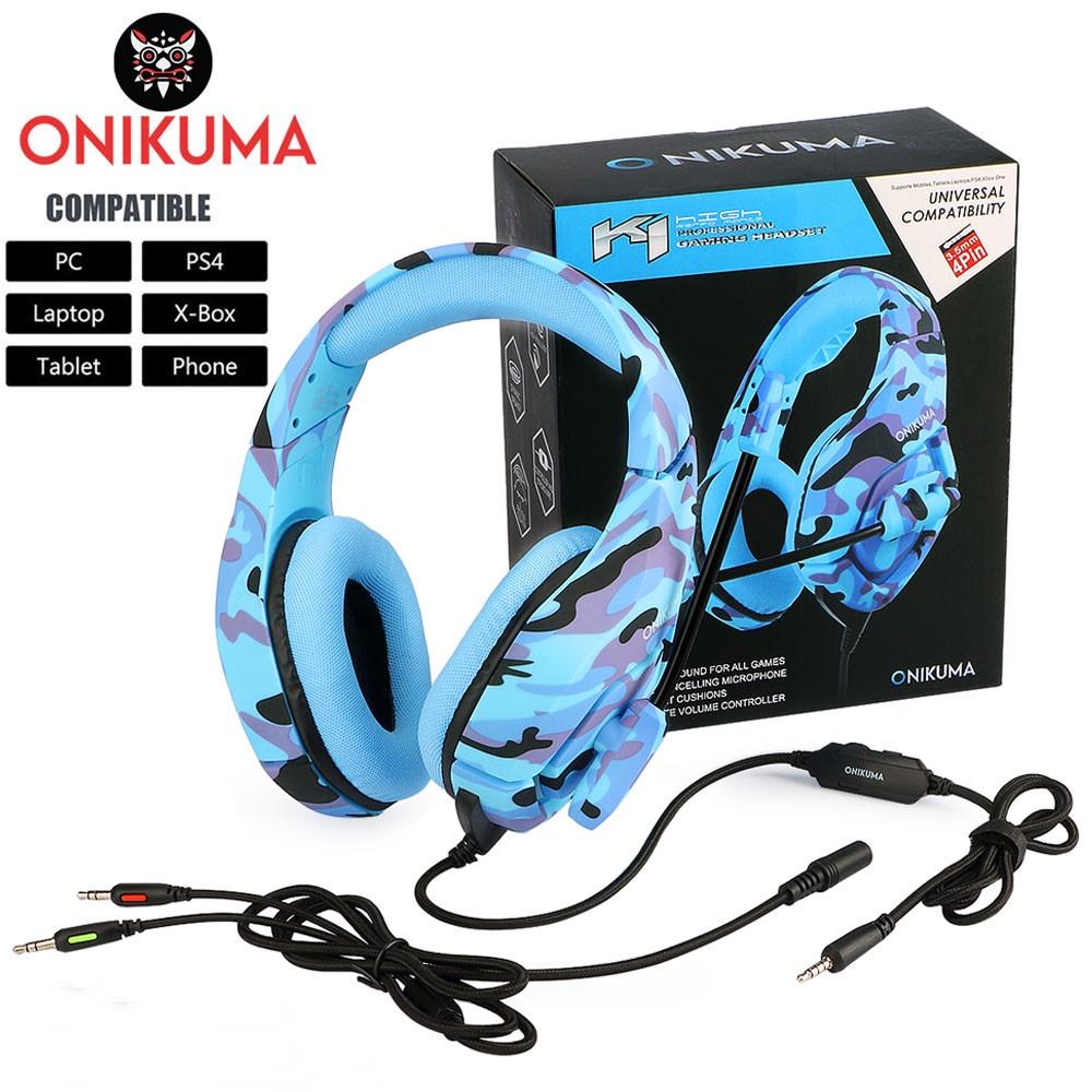 Tai nghe ONIKUMA K1B Blue Headset Tai nghe chơi game âm thanh nổi có micrô