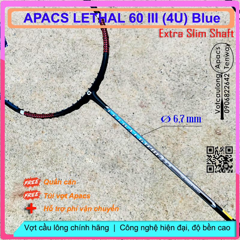 [Vợt cầu lông Apacs Lethal 60 III Blue NEW-4U]_Vợt cân bằng thân đũa cứng, chất liệu cao cấp High Japan Carbon Graphite