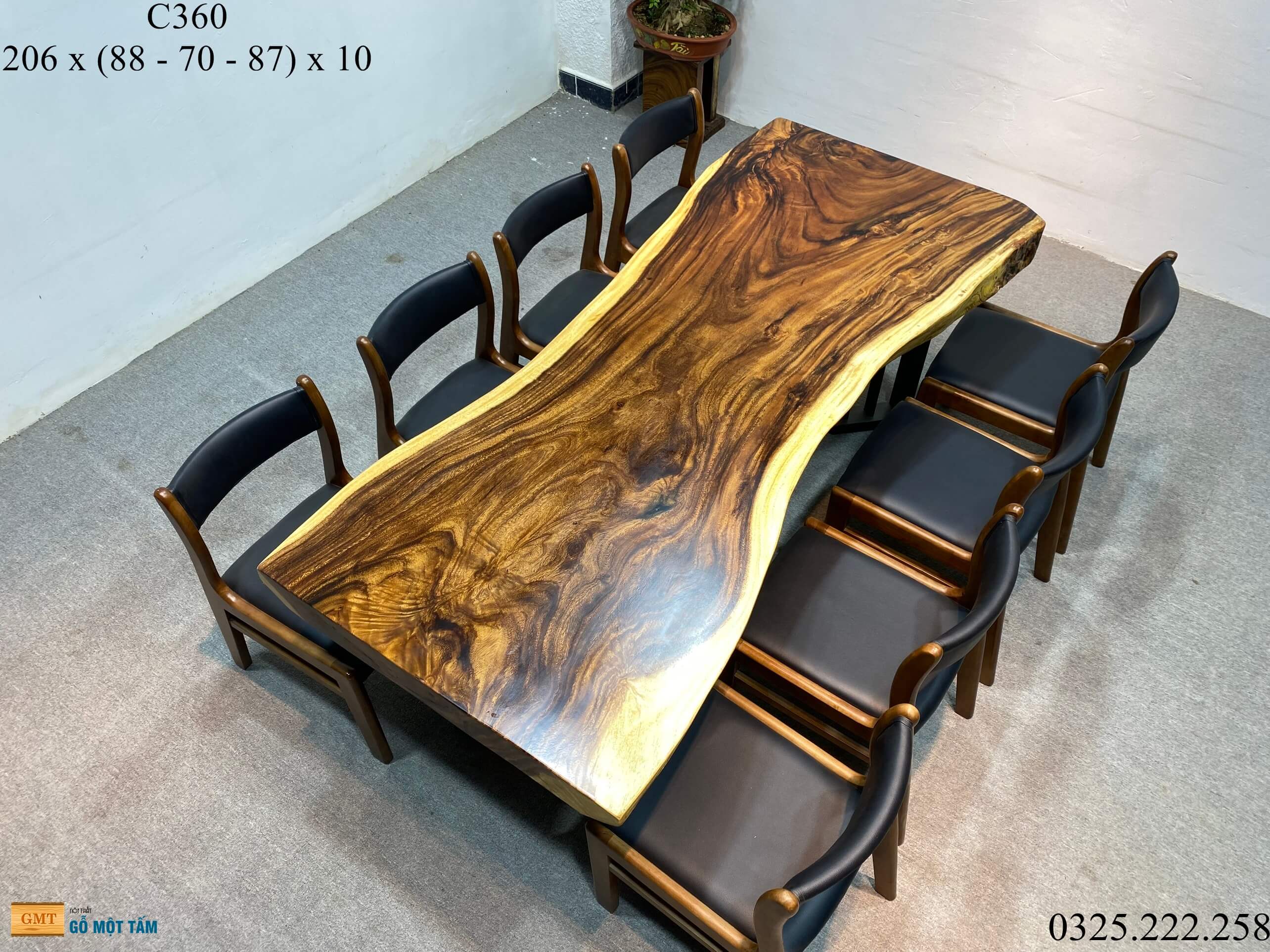Bàn Làm Việc Gỗ Me Tây, Bàn Cafe Gỗ Me Tây, Bàn Gỗ Me Tây Nguyên Tấm Dài 2,06m Rộng 88cm Dày 10cm