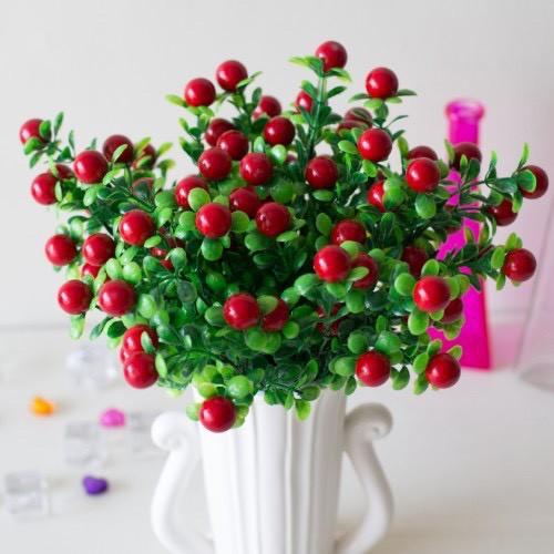 Cây giả- cây nhựa chery đỏ trang trí cao 30-35cm 8-10 quả trang trí nhà cửa, quán café
