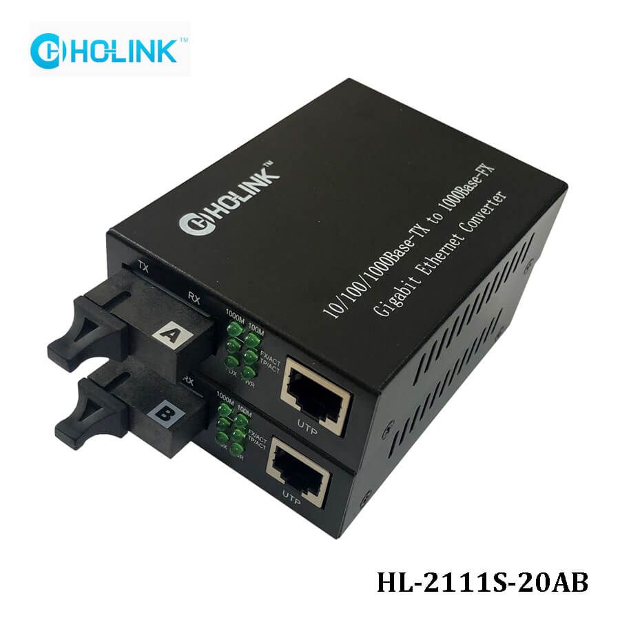 Bộ chuyển đổi quang điện Ho-Link HL-2111S-20AB | 1 sợi quang 10/100/1000MB - Hàng chính hãng