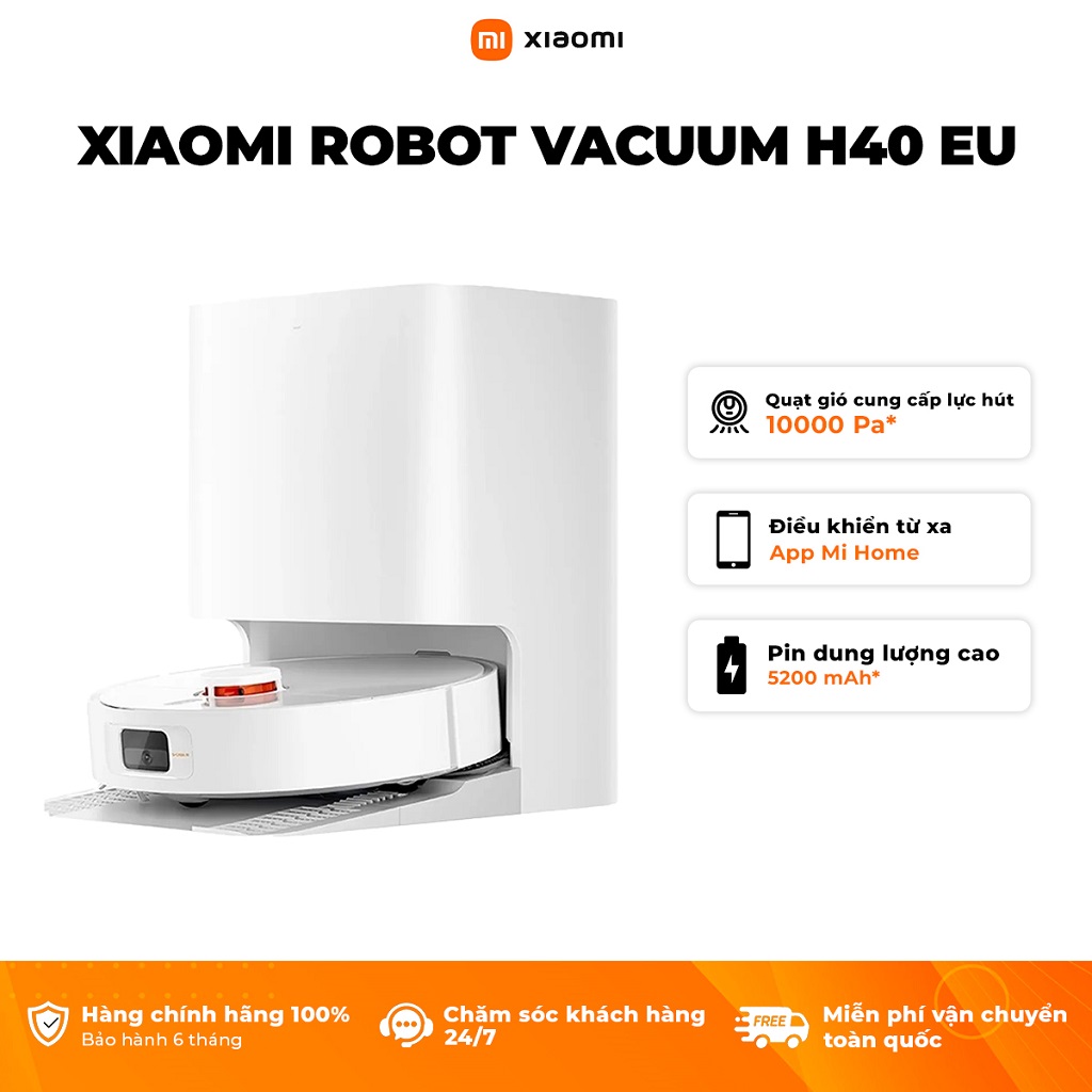 Robot Hút Bụi Lau Nhà Xiaomi Robot Vacuum H40 - Lực Hút Mạnh 10000Pa - Giặt và sấy giẻ tự động - Bảo Hành 12 tháng