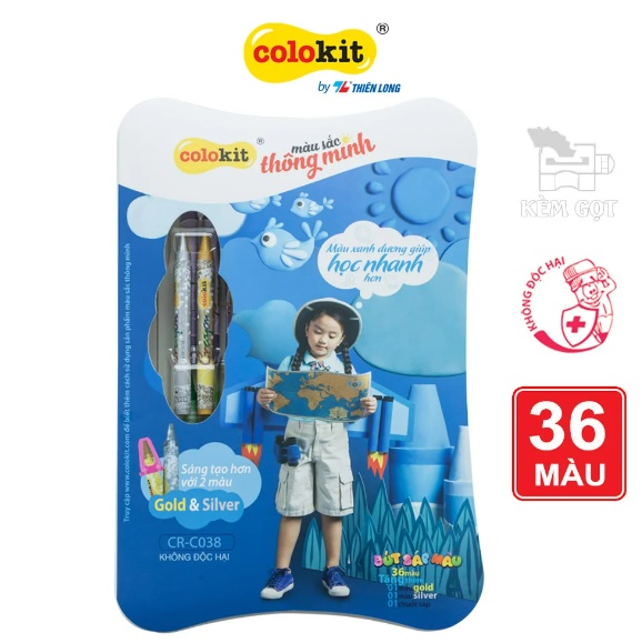 Bút sáp 38 màu Cho bé Colokit CR-C038 (Tặng kèm 2 cây màu sáng tạo gold và silver kèm chuốt sáp)