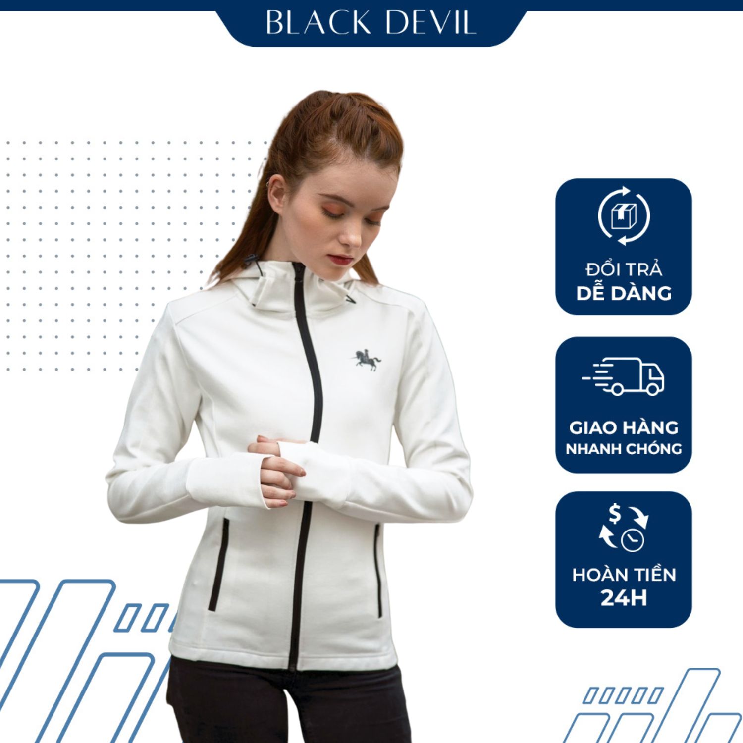 Áo khoác nữ Duke City 21 chất liệu thun cotton chống nắng, 3 màu - Black Devil