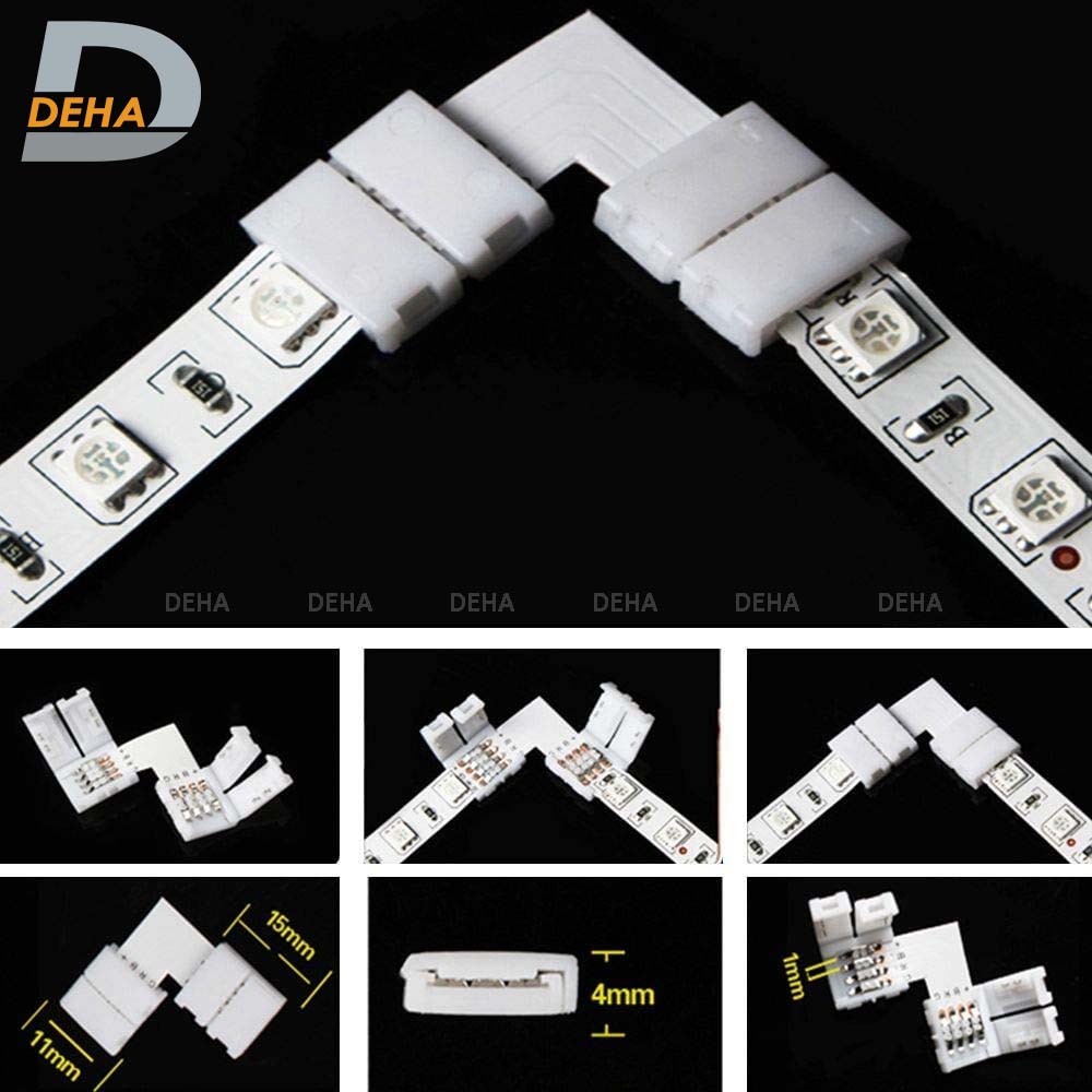 Đầu nối góc chữ L vuông 4 chân cho led dây dán 5050, 2835, 3528 RGB đổi màu connector 4P pin 10 mm  trang trí dán tường thạch cao, cây máy tính, màn hình, ti vi, TV, Gaming, Tiktok dán tường, chống nước bền đẹp- Chính hãng DEHA